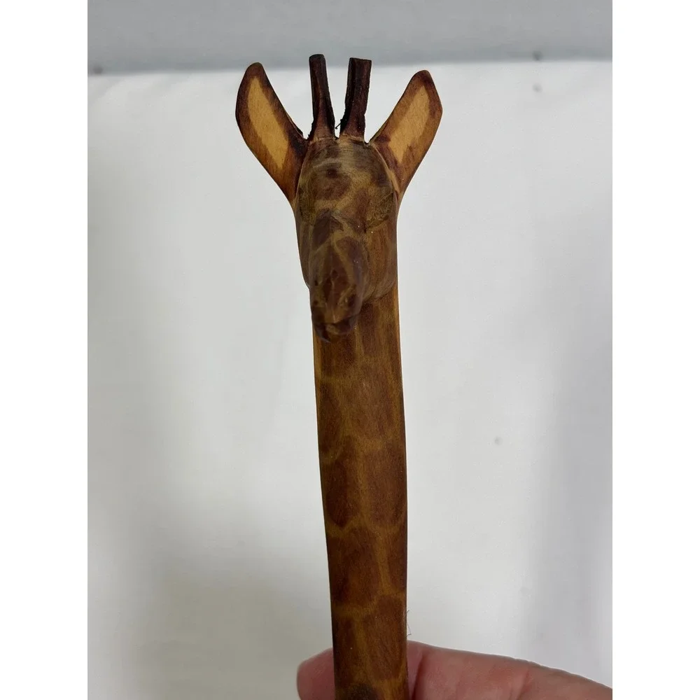 Vintage Hand Carved Wood Giraffe Salad Servers Ladle Set 4pc Safari Boho Decor
